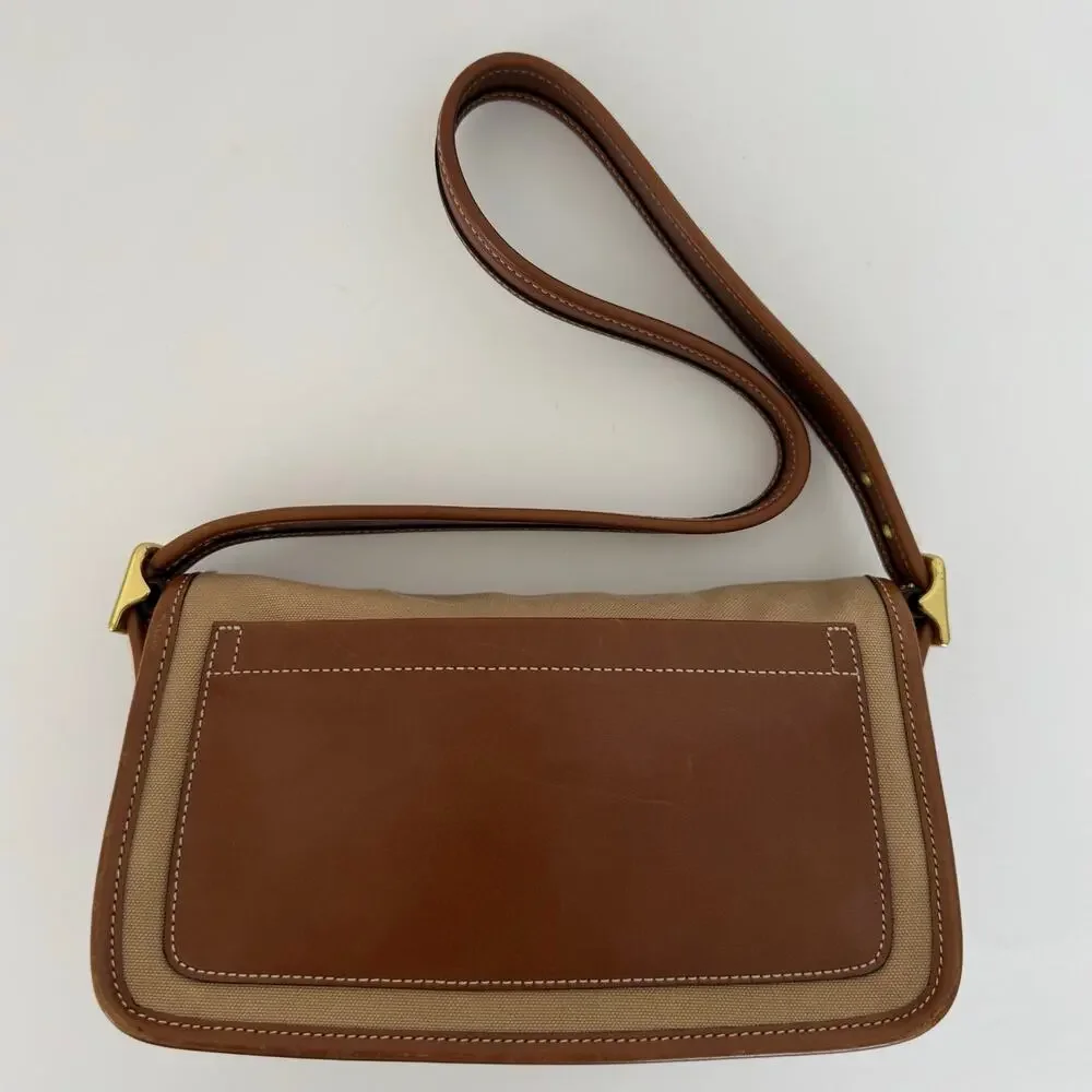 Coach Legacy Demi Flap Shoulder Bag Tan Canvas Brown Leather Trim 9120